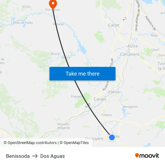 Benissoda to Dos Aguas map