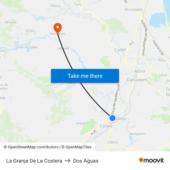 La Granja De La Costera to Dos Aguas map
