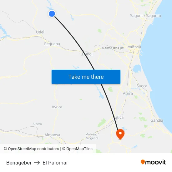 Benagéber to El Palomar map