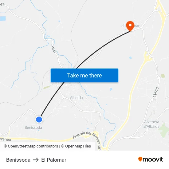 Benissoda to El Palomar map