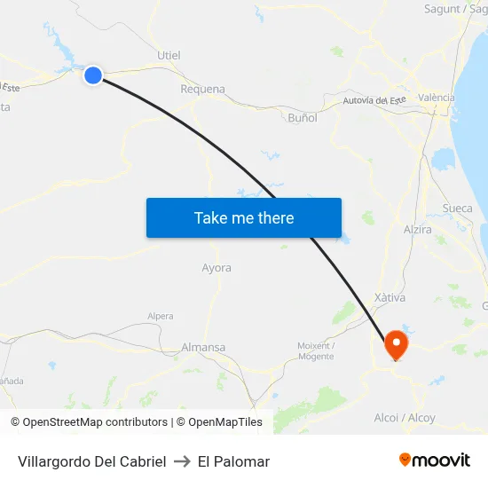 Villargordo Del Cabriel to El Palomar map