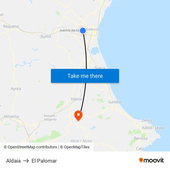 Aldaia to El Palomar map