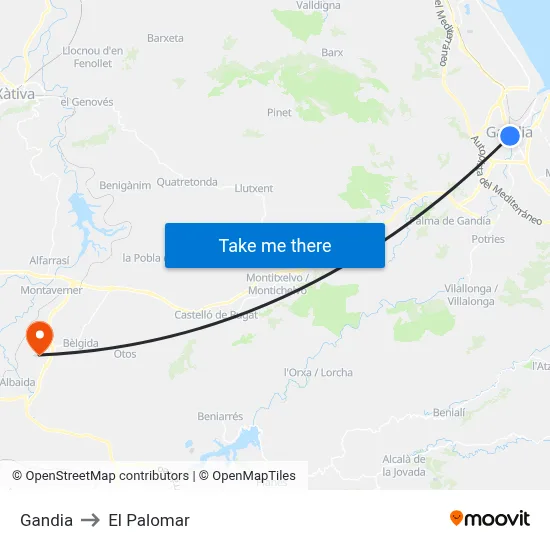 Gandia to El Palomar map
