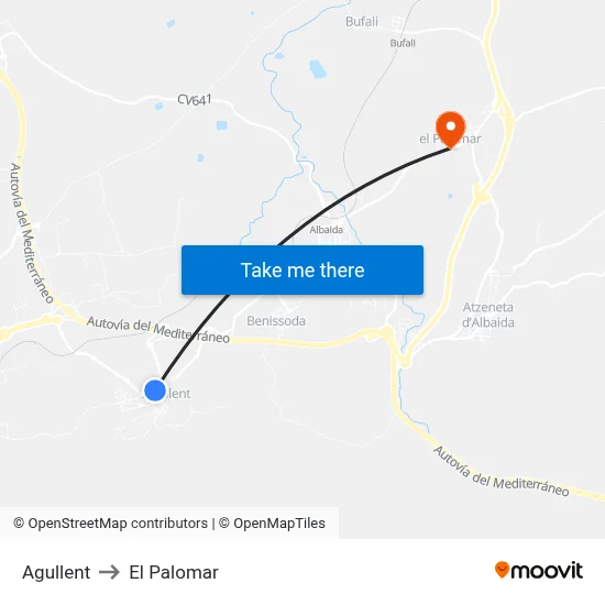 Agullent to El Palomar map