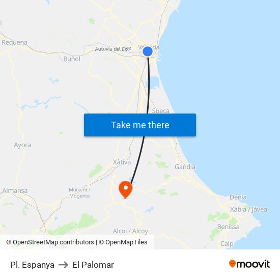 Pl. Espanya to El Palomar map