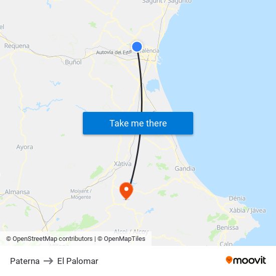 Paterna to El Palomar map