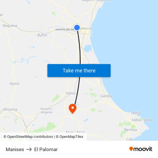 Manises to El Palomar map