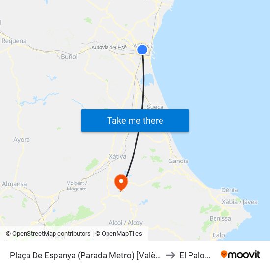 Plaça De Espanya (Parada Metro) [València] to El Palomar map