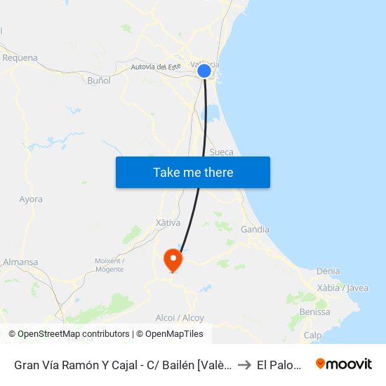 Gran Vía Ramón Y Cajal - C/ Bailén [València] to El Palomar map