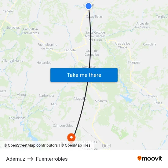 Ademuz to Fuenterrobles map