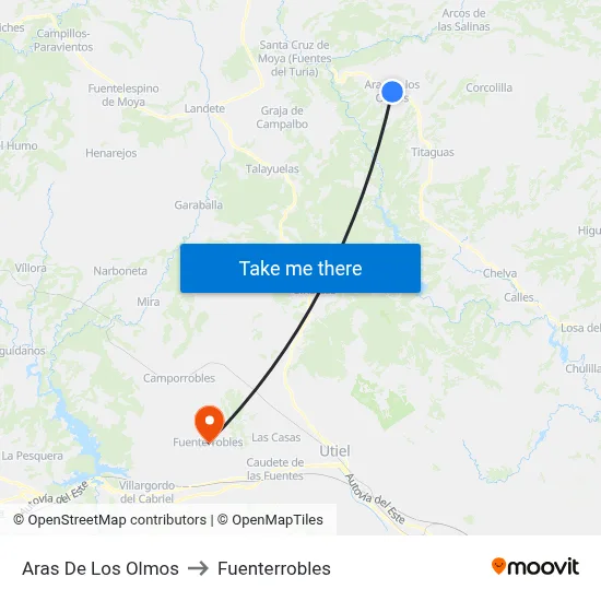Aras De Los Olmos to Fuenterrobles map