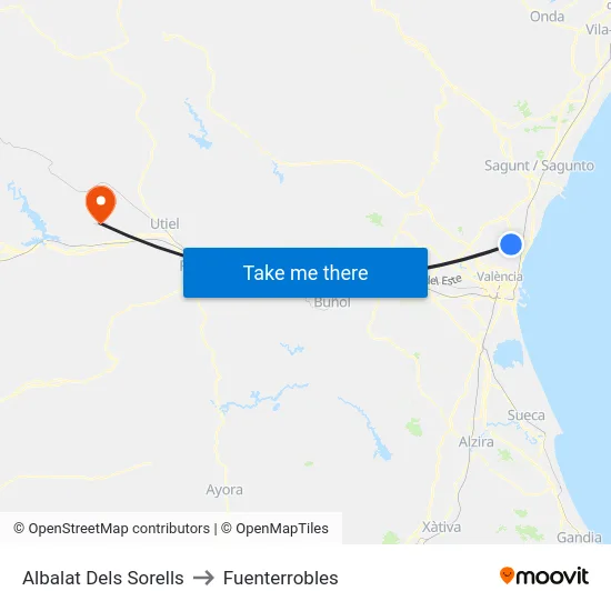 Albalat Dels Sorells to Fuenterrobles map