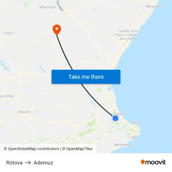 Rótova to Ademuz map