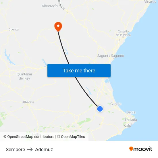 Sempere to Ademuz map