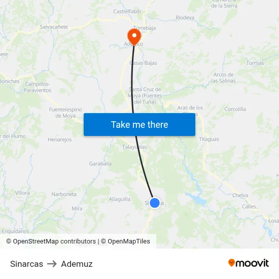 Sinarcas to Ademuz map