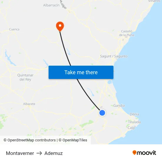 Montaverner to Ademuz map
