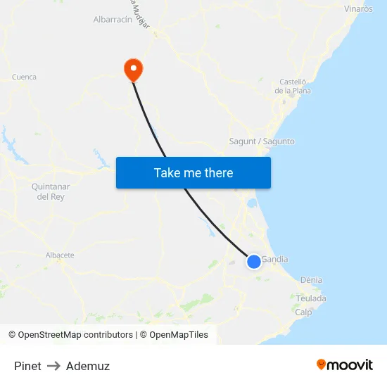 Pinet to Ademuz map