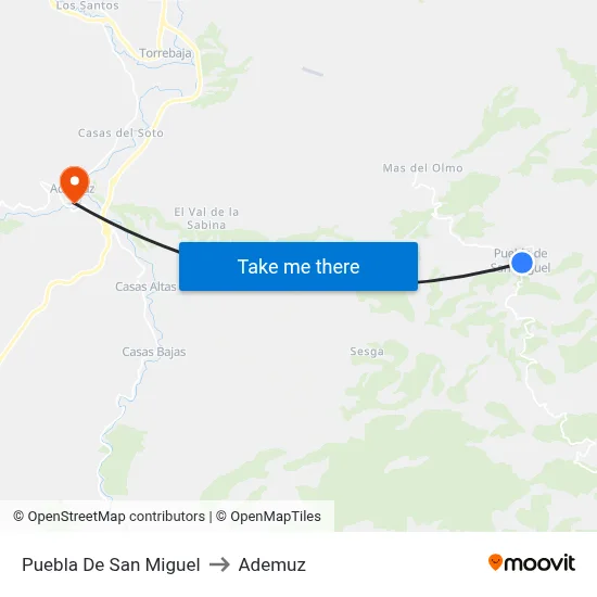 Puebla De San Miguel to Ademuz map