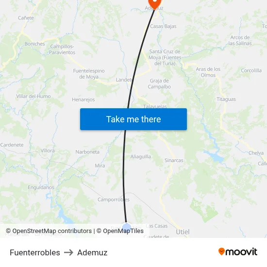 Fuenterrobles to Ademuz map