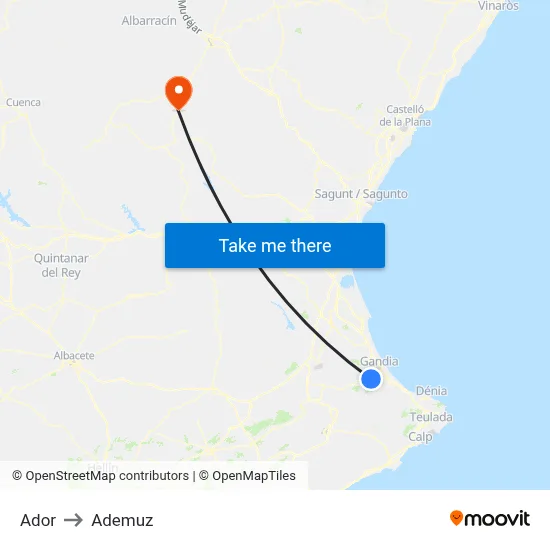 Ador to Ademuz map