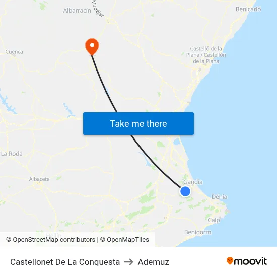 Castellonet De La Conquesta to Ademuz map