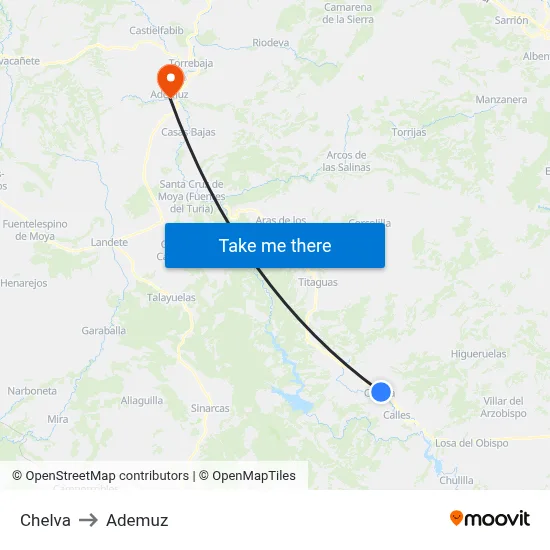 Chelva to Ademuz map