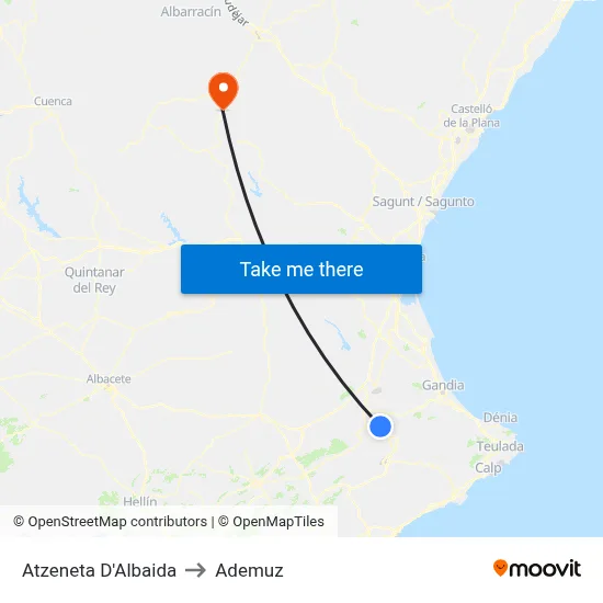 Atzeneta D'Albaida to Ademuz map