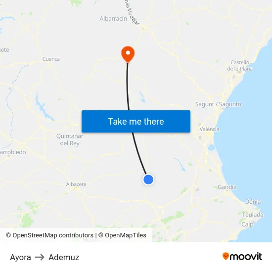 Ayora to Ademuz map