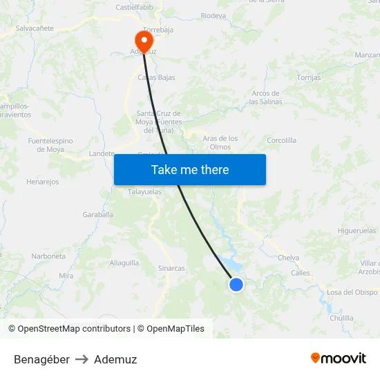 Benagéber to Ademuz map