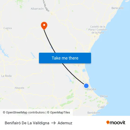 Benifairó De La Valldigna to Ademuz map
