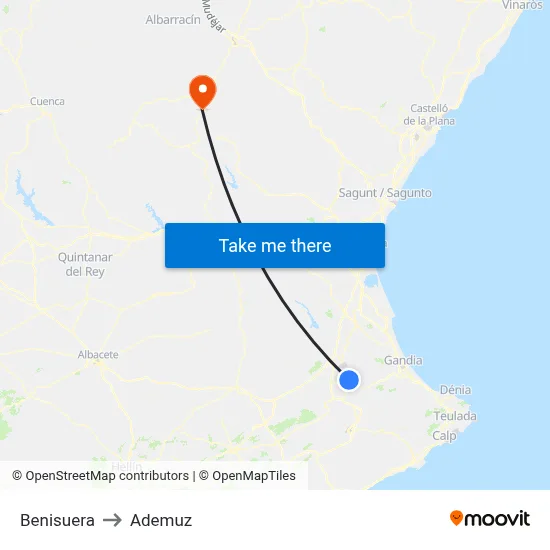 Benisuera to Ademuz map