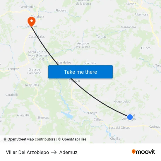 Villar Del Arzobispo to Ademuz map