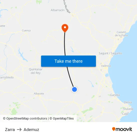 Zarra to Ademuz map