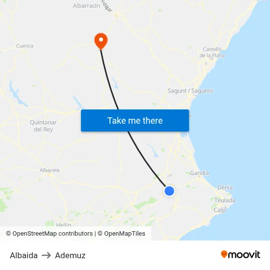 Albaida to Ademuz map