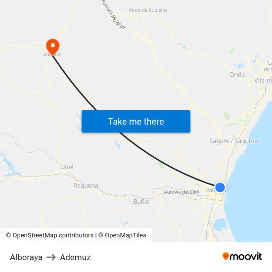 Alboraya to Ademuz map