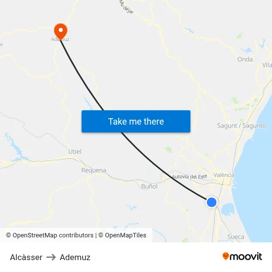 Alcàsser to Ademuz map