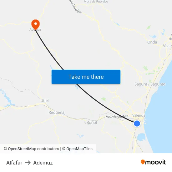 Alfafar to Ademuz map