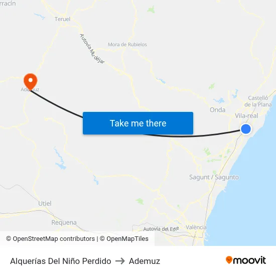 Alquerías Del Niño Perdido to Ademuz map