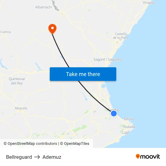 Bellreguard to Ademuz map