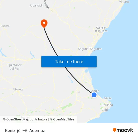 Beniarjó to Ademuz map