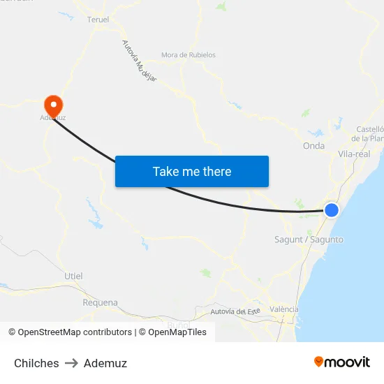 Chilches to Ademuz map