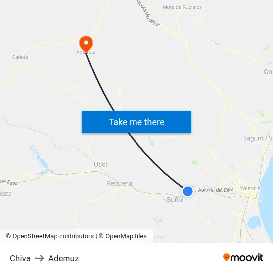Chiva to Ademuz map