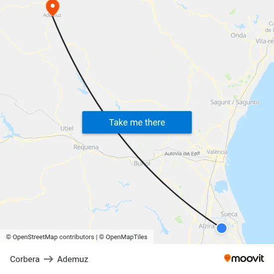Corbera to Ademuz map