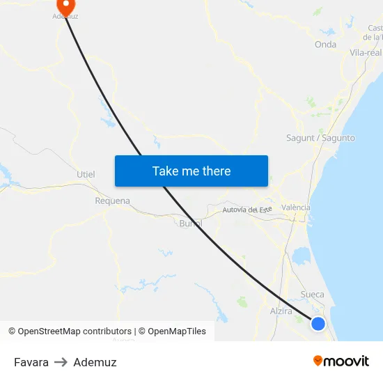 Favara to Ademuz map