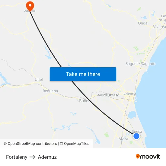 Fortaleny to Ademuz map