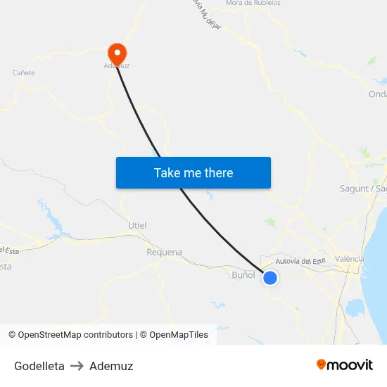 Godelleta to Ademuz map