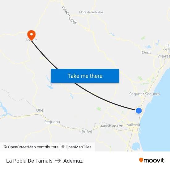 La Pobla De Farnals to Ademuz map