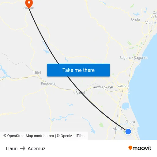 Llaurí to Ademuz map
