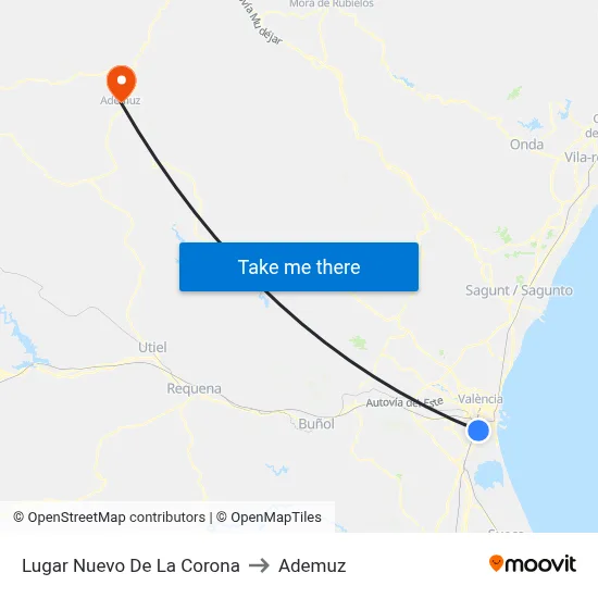 Lugar Nuevo De La Corona to Ademuz map
