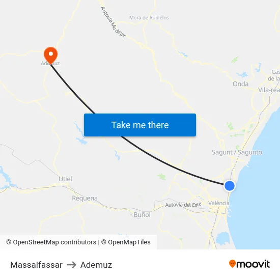 Massalfassar to Ademuz map